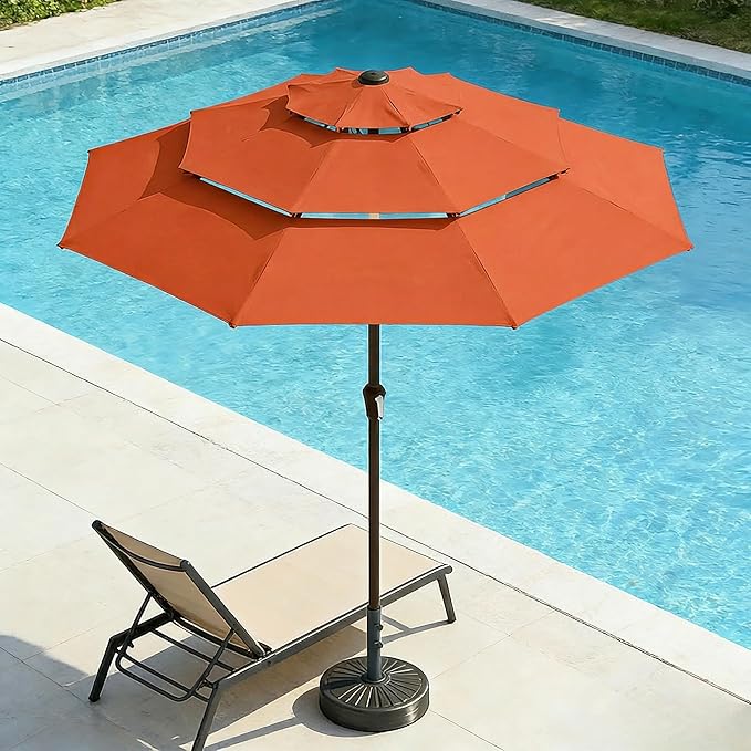 10ft 3 Tier Patio Umbrella, Outdoor Market Table Umbrella with UPF 50+ Vented Canopy, 8 Sturdy Ribs, Easy Push Button Tilt and Crank, Windproof for Deck, Pool, Backyard and Garden