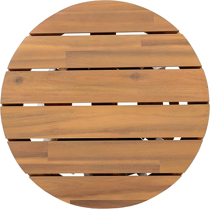 Christopher Knight Home Lucy Acacia Wood Outdoor Patio Furniture Set, 3 Pieces Patio Set, Round Side Table and ArmChairs Conversation Set with Cushion for Garden Lawn Balcony, Blue + Light Teak