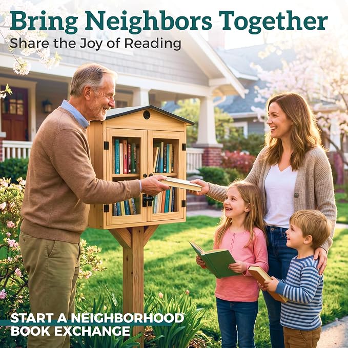 HAVLYN Little Library Box Outdoor Kit – Solid Wood Free Little Library with Metal Roof – Weather Resistant Blessing Box for Community Sharing