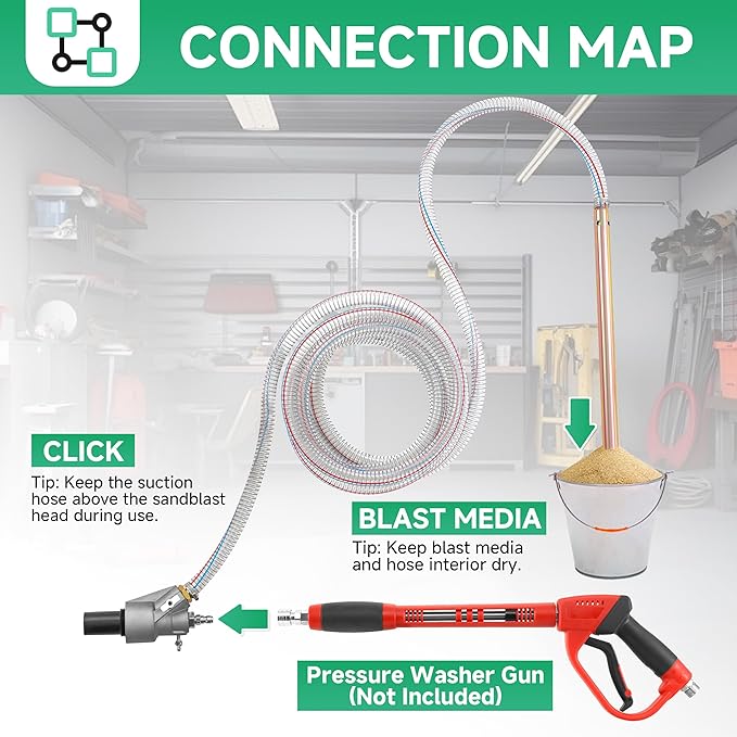 Tool Daily Pressure Washer Sandblasting Kit, Wet Sand Blaster for Pressure Washer with 18 FT Suction Hose, 1/4” Quick Connect, 5000 PSI