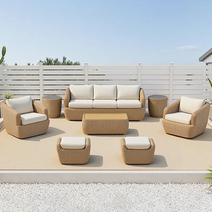 CHITA Patio Wicker 3-Seater Sofa with Removable Cushion, Backyard Rattan Chair for Sunrooms, Patios, Decks, Fully Assembled