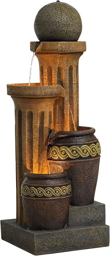 Sphere Jugs and Columns 50" High Large Rustic Indoor Outdoor Decor Faux Stone Floor Fountain with Light LED Standing Waterfall Water Feature for Outside Garden Patio Yard Backyard - John Timberland