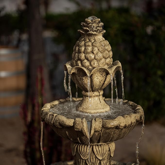 XBrand 58.3" 3-Tier Outdoor Freestanding Water Fountain - Classic Leaf Design, White Resin, Large Bird Bath with Pump - Ideal for Yard, Lawn and Garden, Porch Décor