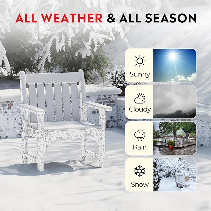 Costaelm Outdoor Dining Arm Chair, Patio HDPE Garden Dining Table Chair, Poly Lumber Waterproof Restaurant Bistro Farmhouse Chairs for Outside Porch Backyard, White