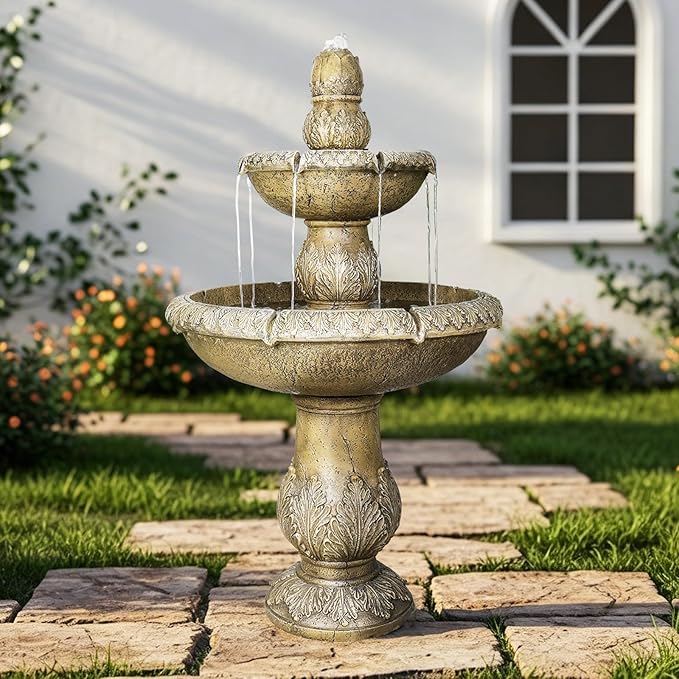 Naturefalls 47.2" Water Fountain Outdoor - Large Waterfall Fountain Outside, 3-Tiers Cascading, Fiber Reinforced Concrete, Indoor and Outdoor Fountain for Garden, Patio, Backyard, Lawn, Yard Decor