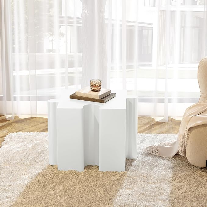 Christopher Knight Home Daton Interlocking Puzzle Outdoor Side Table, Lightweight Concrete Patio Coffee Table, Concave Edge MGO Modular End Table, Creative Set Up for Indoor&Outdoor Use, White