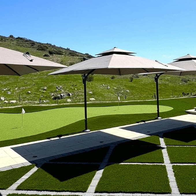 PURPLE LEAF 10' x 13' Cantilever Patio Umbrella Outdoor Umbrella with 330lbs Base Large Rectangular Windproof Offset Umbrella for Pool Deck Garden, Sand Dune