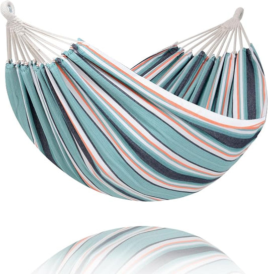 SUNCREAT Hammocks Outdoor Camping Double Hammock, 2 Person Patio Hammock, Green & Red
