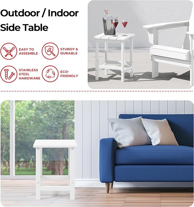 Costaelm Lakeview 5-Piece Adirondack Chair with Folding Ottoman and Table Set, White