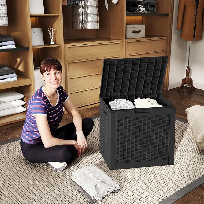 Resin Deck Box Outdoor Storage Box Waterproof for Patio Furniture,Outdoor Cushions,Garden Tools and Pool Supplies (Black, 36 Gallon)