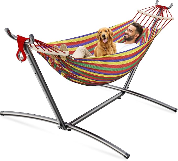 Double Hammock, Heavy Duty Portable, 500 lb Weight Capacity, Perfect for Both Indoors and Outdoors, 2 Person Hammock with Carrying Bag, Wide Red
