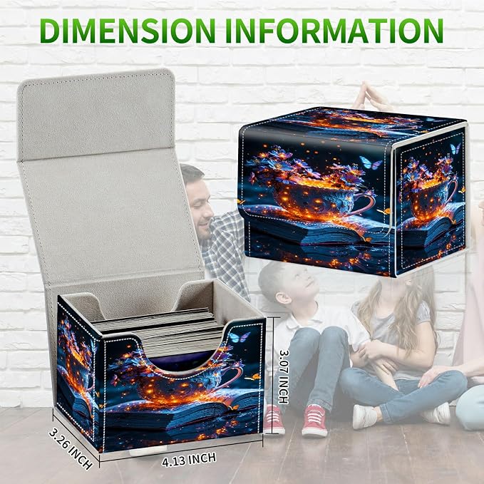 Card Deck Box for MTG, Cards Storage Box Fits 120+ Sleeved, Leather Small Size Strong Magnetic Closing Card Case for Board Games Magic TCG CCG Baseball Collection, Purple Butterfly Cup