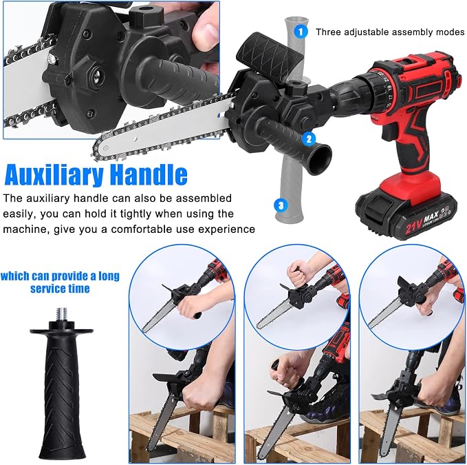 Electric Chainsaw Attachment, 6 Inch Electric Drill Attachment, Woodworking Cutting Tool Accessories for Wood Cutting Tree Trimming, Household Garden Use, for 6-13mm 3-jaw Collet Drill