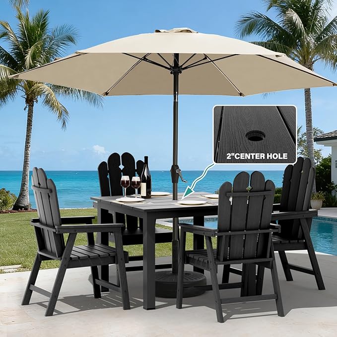 5-Piece Patio Dining Set, Outdoor Dining Set for 4, HDPE All-Weather Outdoor Furniture with 35.43” Umbrella Hole Table, 4 Armchairs, Black