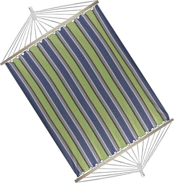 Northlight 32816522 Lime Green and Royal Blue 55" x 78" Stripe Poly Cotton Hammock with Wooden Bars and Tassels
