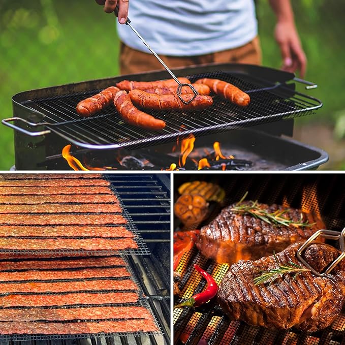 Dailyart Grill Mesh Mat - Set of 5 Non-Stick Mesh Grill Mats for Outdoor Grill -Even Heating&Easy to Clean& Reusable Outdoor BBQ Accessories, Works on Gas, Charcoal, Electric Grills 15.75 x 13" Black