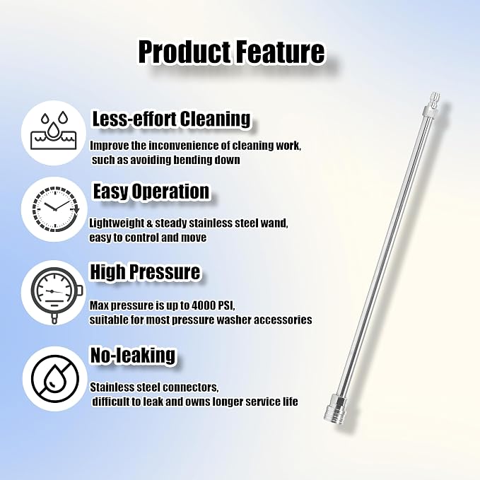 JOEJET Pressure Washer Extension Wand, Stainless Steel Body and Fittings, 17 Inch Power Washer Lance with 1/4 Inch Quick Connect, 2 Pack
