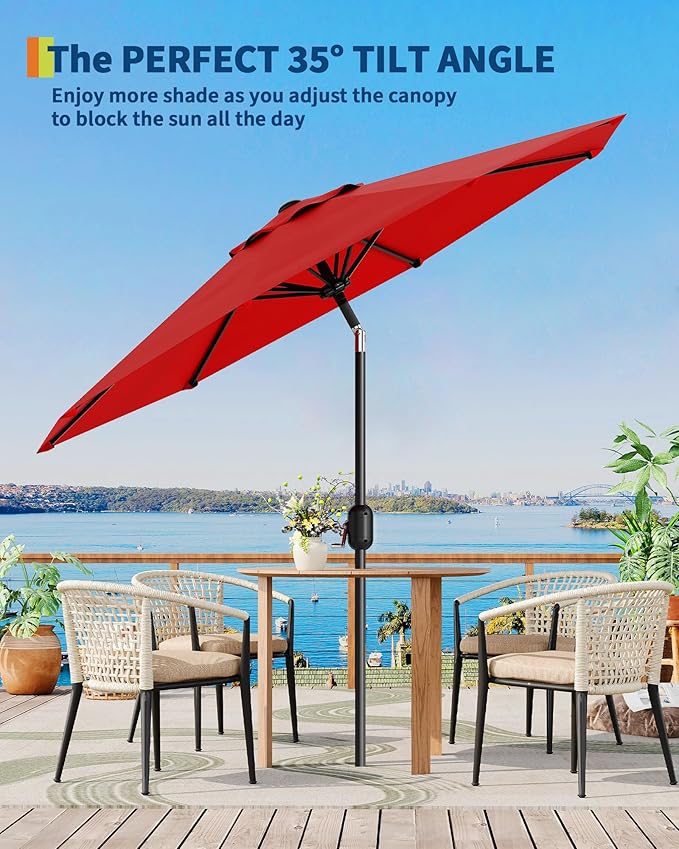 10FT Premium Patio Umbrella, Heavy Duty 8-Rib Steel Frame with Crank & Tilt, UV Protection, Fade Resistant Waterproof Polyster Canopy for Outdoor
