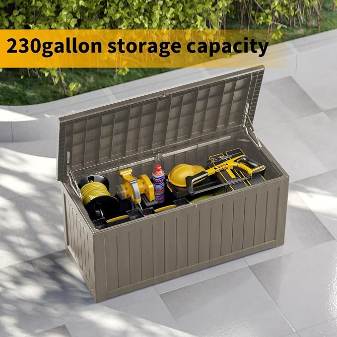 270 Gallon Heavy Duty Deck Storage Box, Extra Large Storage Organizer for Patio Furniture Accessories, Garden Tools, Indoor Storage for Cushion, Slate Grey