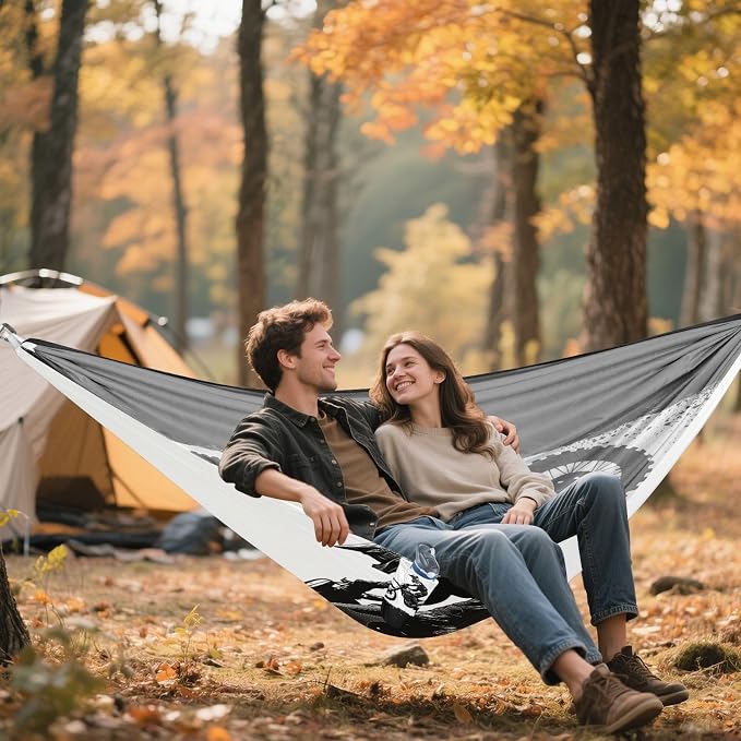 Motocross Racer Camping Hammock, Portable Lightweight Single Hammock with Tree Straps and Aluminum Carabiners, 114" x 54" Travel Hammock for Hiking Backpacking Beach