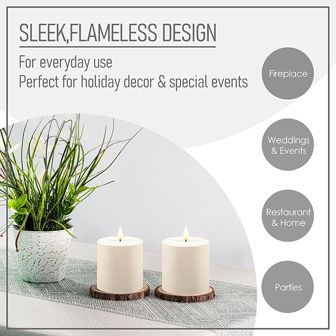 smtyle Vintage Flickering Ivory Plastic Flameless Candles 3 x 3 Inch LED Battery Operated with Remote & Timer, Set of 2 – Neutral Rustic Farmhouse Decor Candles Sandstone Texture Beige