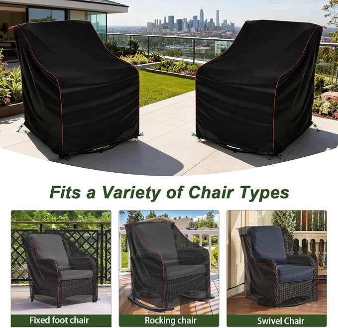 Patio Chair Covers，All Weather Protection,Suitable for Most Outdoor Furniture, Lawn Chairs, Swivel Rocking Chairs, Etc(Black-1 PCS)
