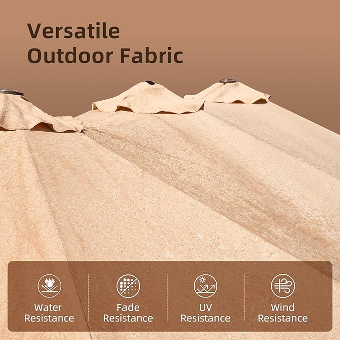 15ft Patio Umbrella with Base Included, Rectangle Double Patio Umbrellas with Crank Handle 12 Ribs, Heavy Duty Large Table Umbrella for Pool Deck Garden Party Commercial