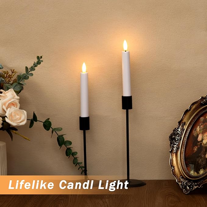 Battery Operated Flameless Taper Candles with Remote, 6.4 Inch White LED Candlesticks Flickering, Short Flameless Candles Decorative for Weeding Home Party Festival, 8 Pack