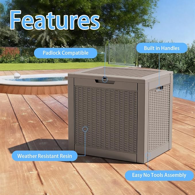 Vixzen 36 Gallon Deck Boxes Outdoor Waterproof, Lockable Resin Storage Box with lid for Furniture Cushions, Weatherproof Containers Outside Storage Boxes for Garden Patio Pool Tools(Grey, 36 Gallon)