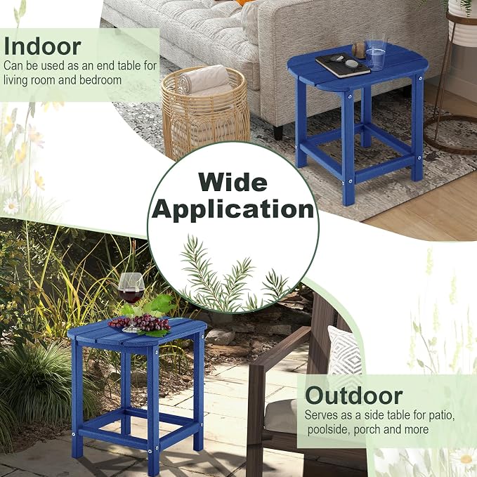 Tangkula Outdoor Side Table, Weather Resistant Adirondack Table, Outdoor Indoor Chairside End Tables, Waterproof HDPE, for Patio Poolside Porch Backyard, Easy Assembly, 19 x 14.5 x 18 Inch (1, Navy)