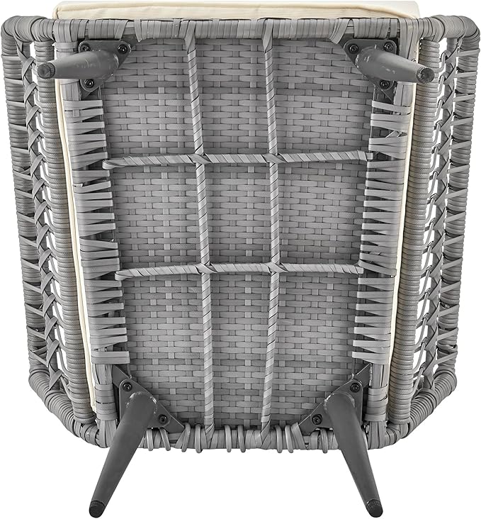 Manhattan Comfort Cannes 3-Piece Patio Conversation Set, Outdoor Furniture | Includes Modern Cushioned Rope Wicker Chairs & End Table, Removable & Washable Cushions, Tempered Glass Tabletop, Cream