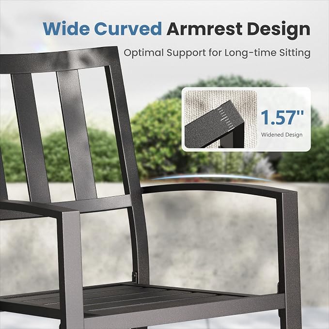 PHI VILLA 7 Piece, Outdoor Dining Set, 54" Round Table& Stackable Chairs | Wrought Iron Dining Table with Umbrella Hole & Stackable Steel Chairs, Patio Furniture Set for Patio, Deck, Yard, Porch