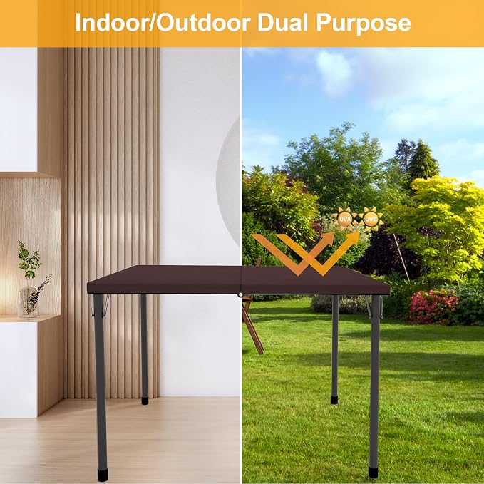 Kasunpul 34" Folding Table, Portable Square Folding Card Table with Collapsible Legs & Carrying Handle, Plastic Tables for Camping,Picnic, Office, Party, Brown