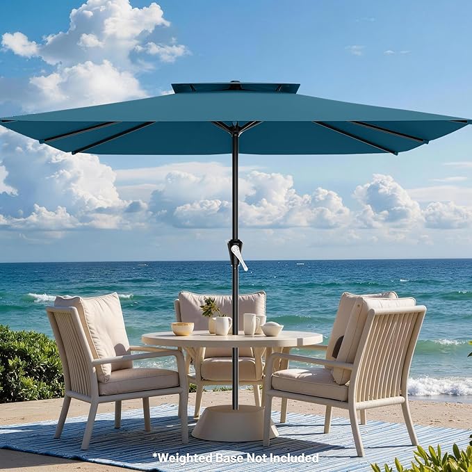 AreShark 8'x10' 2 Tiers Rectangular Patio Umbrella - Outdoor Umbrella Waterproof UV Protection, Market Table Umbrella w/Crank for Pool, Backyard, Deck(Lake Blue)