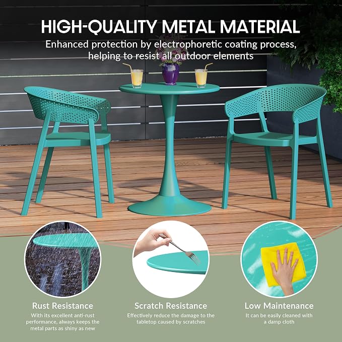 WestinTrends Playa 31.5" Round Outdoor Indoor Metal Cocktail Dining Table, Turquoise