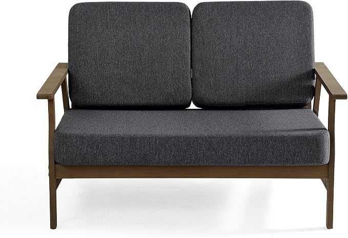 4 Pieces Patio Furniture Sets, Teak Wood Outdoor Sectional Furniture with Coffee Table, 4 Seats Patio Sofa Couch Conversation Set for Backyard Deck - Dark Gray
