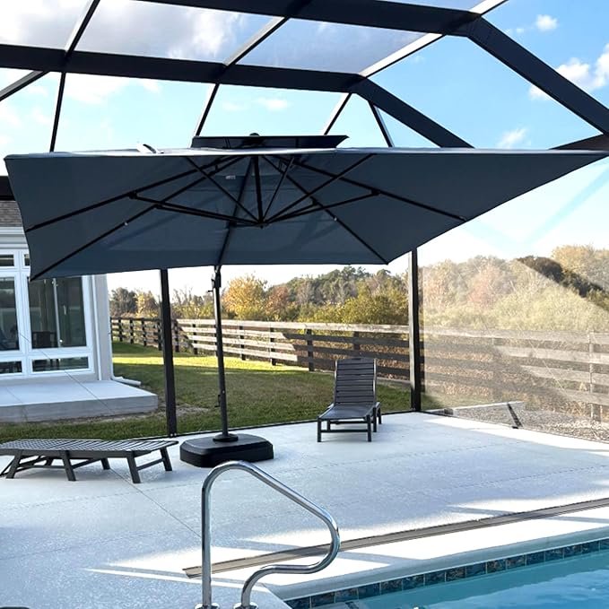 PURPLE LEAF 12FT Sunbrella Cantilever Umbrella Heavy Duty Large Double Top Offset Hanging 360° Rotation Square Umbrella for Garden Patio Deck Pool Backyard Cast Slate