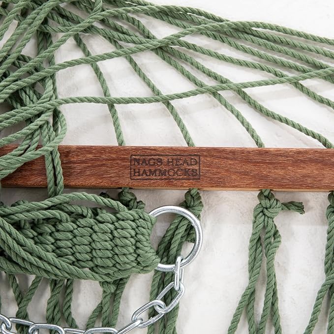 Nags Head Hammocks First Mate Meadow DuraCord Rope Hammock – 12 ft. x 50 in., 450 lb Capacity, Cumaru Spreader Bar, Galvanized Hardware, Handcrafted in USA, Free Chains & Tree Hooks