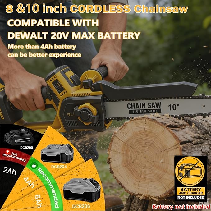 8"&10" Mini Chainsaw Cordless Compatible with Dewalt 20V MAX Battery,Brushless Electric Chain saw Handheld ChainSaws for Wood Cutting, Tree Trimming and Branch Pruning (Battery Not Included)