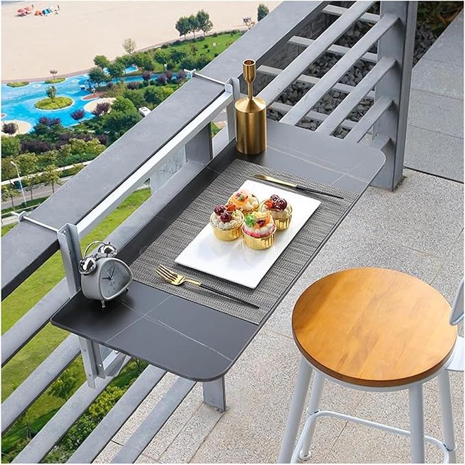 Adjustable Height Folding Balcony Railing - Versatile Indoor/Outdoor Patio & Deck Serving Bar (39.4x13.8in) - Space-Saving, Easy to Install, Perfect for Entertaining