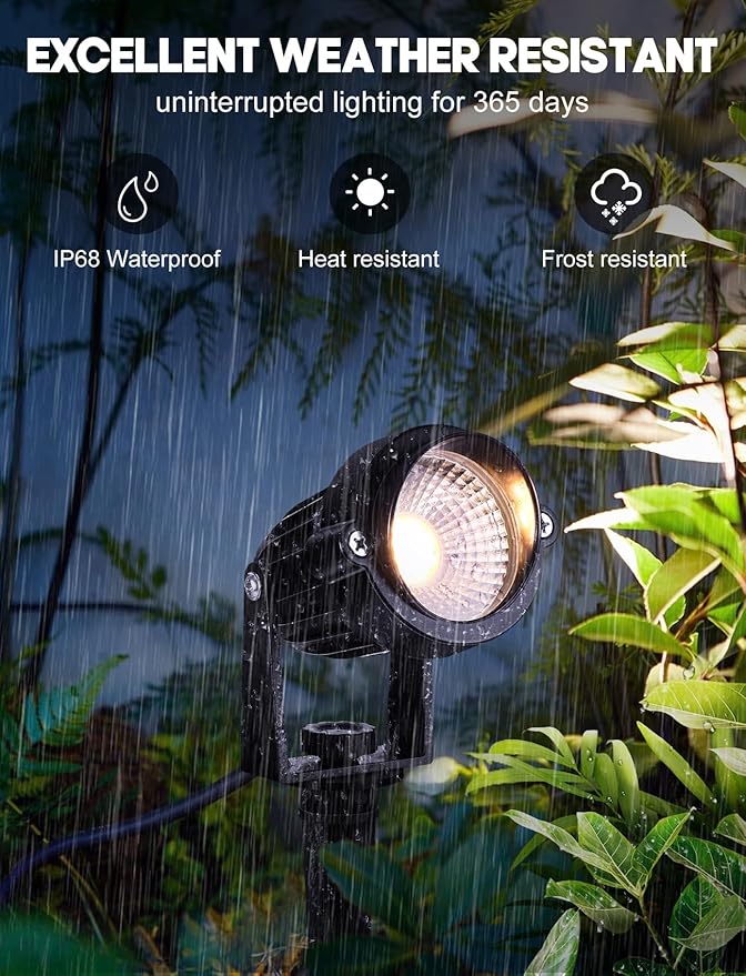OurLeeme Outdoor LED Landscape Lighting - 6-in-1 LED Yard Spotlights for Outside with 36W Transformer, Spotlight Landscape Lighting Plug in House Spot Lights Outdoor for Yard Garden (Warm)