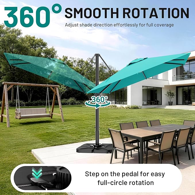 AreShark 8 X 8 FT Cantilever Patio Umbrella, 360-Degree Rotation Round Hanging Offset Umbrella with Crank, Heavy Duty Patio Umbrella for Patio, Pool, Garden, Deck, Peacock Blue