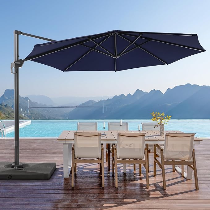 FLAME&SHADE 11 ft Cantilever Offset Patio Umbrella, Large Heavy Duty Outdoor Patio Umbrella Aluminum 360° Rotation Round Outdoor Umbrella for Deck,Pool,Backyard