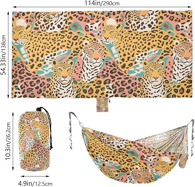 Animal Cartoon Leopard Brown 330lb Capacity Hammocks with Hanging Ropree Hammock for Outside Patio Backyard Poolside hamaca para adultos