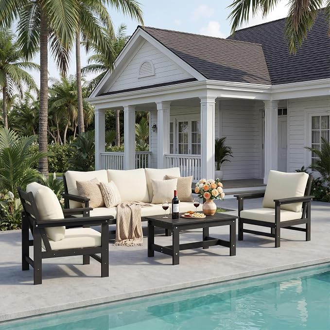 UDPATIO 6 Pieces Patio Furniture Sets HDPE Outdoor Furnitue Modular Sofa Set with Cushion All Weather Conversation Set for Deck Yard Garden Poolside