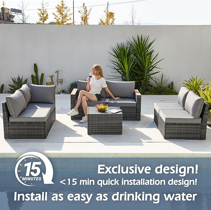7 Pieces Patio Furniture Set Metal Outdoor Conversation Set with Table & Thick Cushions Sectional Sofa Seating Set for Backyard Porch Poolside Garden