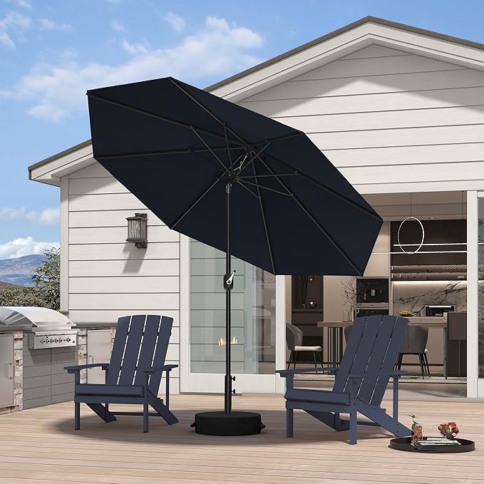 PURPLE LEAF 9' Round Patio Umbrella Outdoor Table Umbrella Aluminum Frame Market Umbrella with 8 Sturdy Ribs & Tilt for Garden Deck Lawn Pool Navy Blue