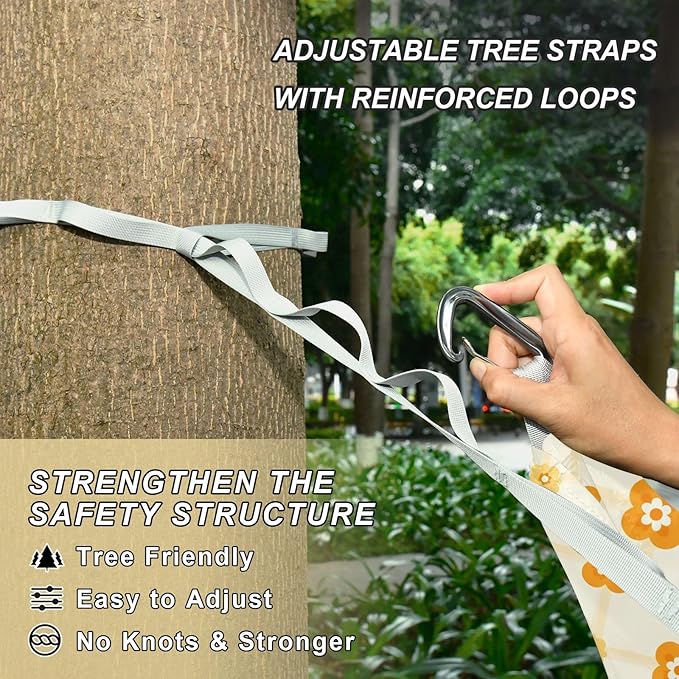 Camping Hammock Outdoor Hammocks for Outside Yellow Floral Lattice Beach Trees Portable Lightweight with Pockets Tree Straps Indoor