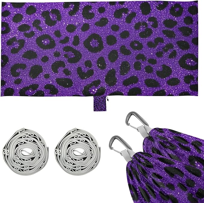 Fake Glitter Leopard Print Purple 330lb Capacity Hammocks for Camping Cloth Hammock for Indoor Outdoor Patio hamacas para Patio