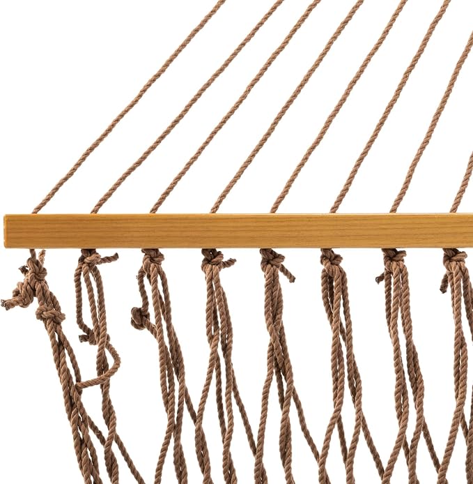 Original Pawleys Island Deluxe Antique Brown DuraCord Rope Hammock – 13 ft. x 60 in., 2-Person, 450 lb Capacity, Oak Spreader Bar, Zinc-Plated Hardware, Handcrafted in the USA